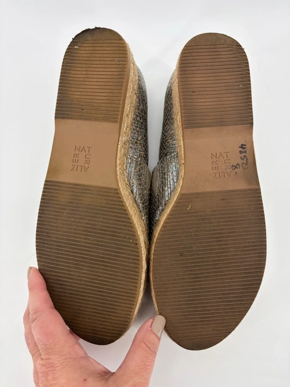 Naturalizer Thea 3 Platform Espadrilles Shoes Metallic Iredescent Silver Sz  8.5